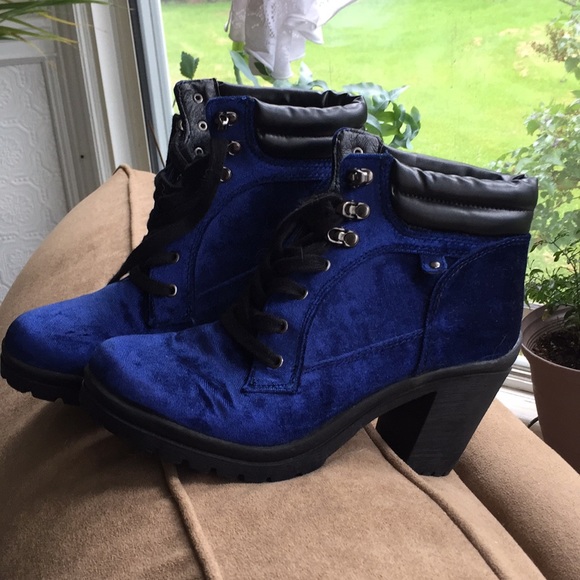 Blue Velvet Heeled Boots | Poshmark